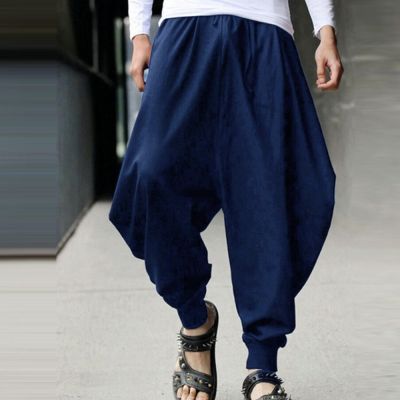 【MRSHOW】Mens Loose Casual Harem Japanese Trousers Baggy Fit Hippy Hakama Pants ฮาเร็ม