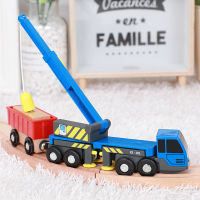 Diecast escopic Boom Lifting Crane Inertia Hand Push Engineering Vehicle Compatible With Wooden Train Track Toys For Kids