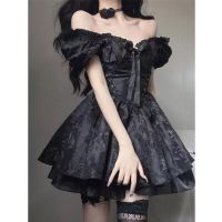 COD Fashion sweet hot girl new sexy one-line shoulder bubble sleeve dress waist slimming short skirt womens summer