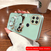 เคส Realme โทรศัพท์ C15เคสซิลิโคนนิ่มชุบด้วยไฟฟ้าเคสป้องกันการกระแทกพร้อมที่จับกระจกเครื่องสำอางดีไซน์ใหม่