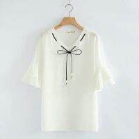 【มีไซส์ใหญ่】Plus Size Womens Half Sleeve White Shirts Oversized V-neck Summer Tops