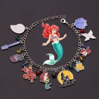 Kawaii Ariel Metal Enamel Pendant Bracelet Cartoon Anime The Little Mermaid Bracelet for Women Jewelry Accessories Toy Gift