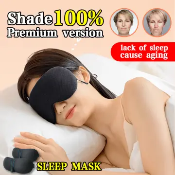 Sleepy Woman With Blindfolds On Eyes Stretching Stock Photo