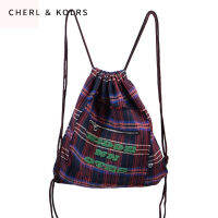 CHERL &amp; KOLRS กระเป๋าเอกสารโฮโบลายสก๊อตกระเป๋าสะพายแบบมีเชือก2สี