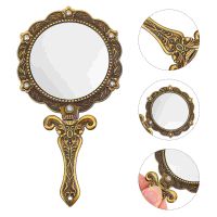 [Chujian home furnishing]  Mirror Hand Makeup Stravelpurse Small Vanityheldhandle Folding Tabletop Portable Compact Stand