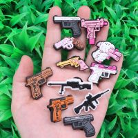 Hot Sales 1-11Pcs Cool Gun PVC Shoe Croc Charms Children Jibz Decoration Buckle Ornament DIY Wristband Party Present