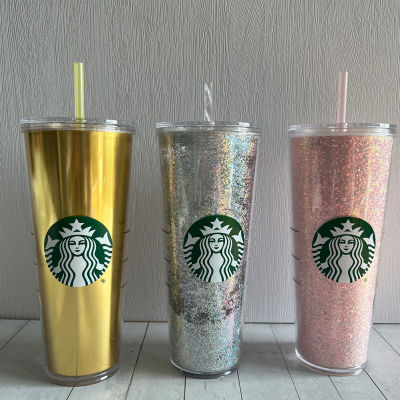 Starbuckscup ถ้วยเปลี่ยนสีสตาร์บัค1ชิ้น,ถ้วยเก็บความเย็นแบบนำกลับมาใช้ใหม่ Sมือจับทำจากพลาสติก Sมือจับแก้วขนาด710มล. พร้อมฝาปิดหลอดสีเขียว24ออนซ์คอลเลกชันแฟชั่นสุดเท่ห์ BPA ฟรี