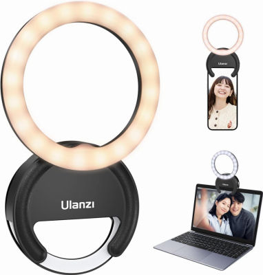 Selfie Ring Light, Ulanzi Rechargeable Selfie Fill Light, 3000-6500K Portable Clip-on Phone LED Ring Light with 40 LEDs for Phone, Laptop, Zoom Meeting, Make up, Camera Video, Video Recording(Black)