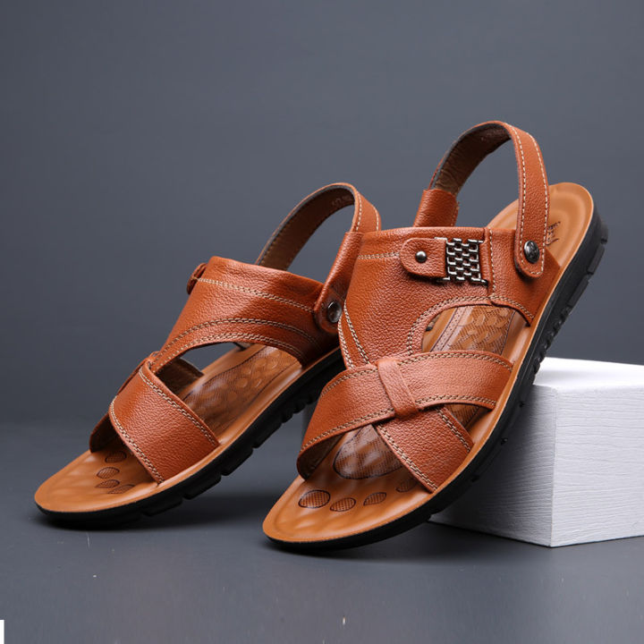 laochra-รองเท้าแตะหนังแท้ผู้ชายรองเท้าแตะชาย-รองเท้าแตะนุ่มรองเท้าแตะลำลองชายหาดรองเท้าแตะผู้ชายแฟชั่น