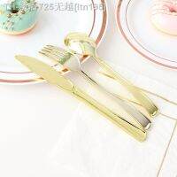 【CW】﹍☈﹊  10 Pcs Foil Gold Roes Plastic Cutlery Set Cutlery-set Dinner Fork Birthday Household Supplies