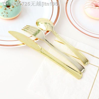 【CW】﹍☈﹊  10 Pcs Foil Gold Roes Plastic Cutlery Set Cutlery-set Dinner Fork Birthday Household Supplies