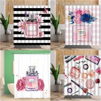 【CW】☒  Shower Curtain Pink Perfume Bottle Floral Fashion Printed Fabric