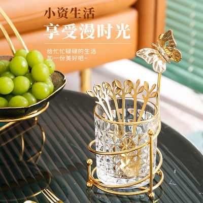 Spot parcel post Internet Celebrity Fork Small Spoon Golden Leaves Fruit Fork Storage Tank Dessert Creative Home Cute Cake Fork