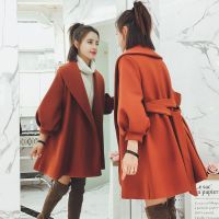 Spot parcel post Winter Korean Style Mid-Length Woolen Trench Coat Coat Autumn and Winter Clothing Short and Small Stature Lantern Sleeve Slim-Fit Woolen Coat Women