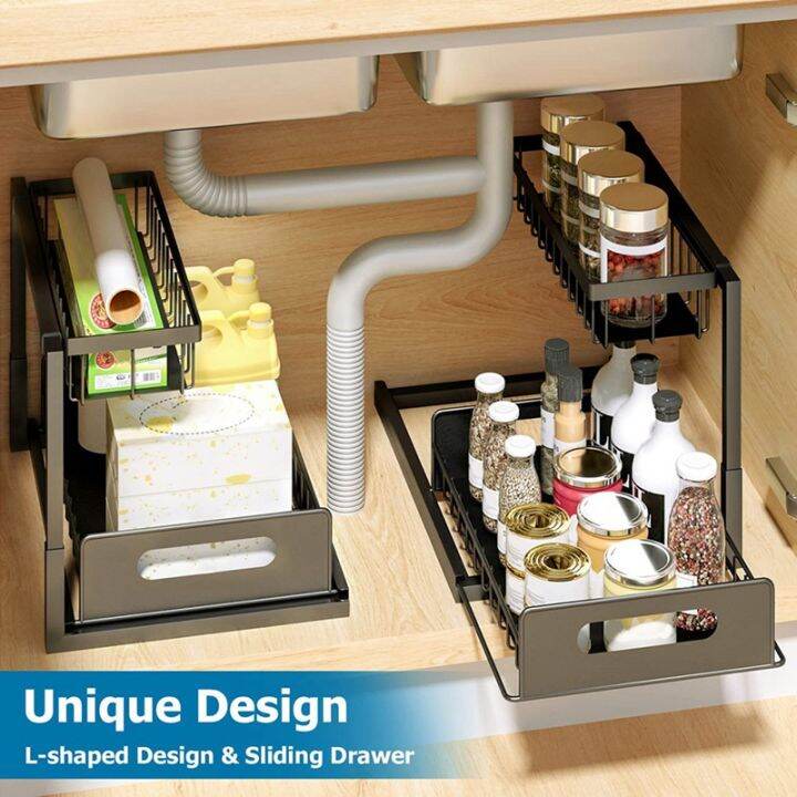 under-sink-kitchen-organizer-with-cups-and-hooks-2-tier-l-shaped-rack-pull-out-under-sink-storage-with-sliding-drawer