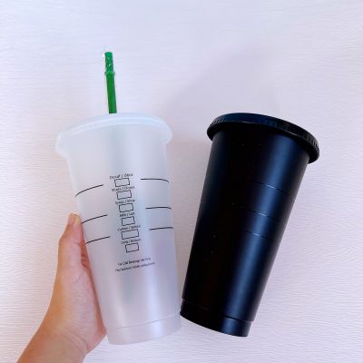 【High-end cups】ถ้วย BlackStraw ขนาด710มล. พร้อมฝาปิดพร้อมโลโก้เปลี่ยนสีถ้วยกาแฟนำมาใช้ใหม่ CupsTumbler MatteCoffee Mug