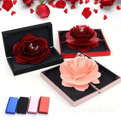 3D Pop Up Rotating Rose Flower Ring Box Wedding Engagement Jewelry Storage Valentines Day Proposal Ring Box Gift Boxes