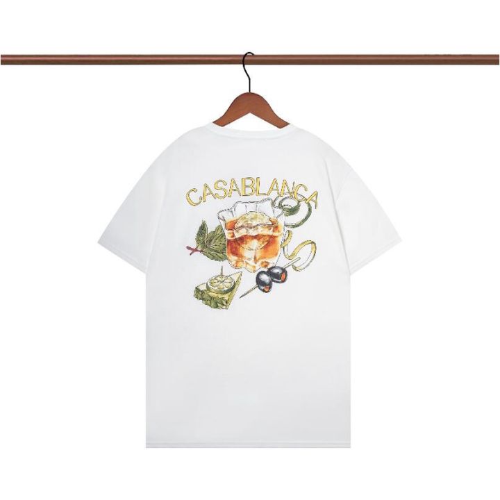 พร้อมส่ง-casablanca-เสื้อยืดแขนสั้น-ผ้าฝ้าย-พิมพ์ลายตัวอักษรแก้วไวน์-สีขาว-แฟชั่นคู่รัก-สําหรับทุกเพศ-s-5xl