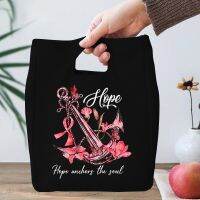 【YOYO Household Products】 Hope Anchors The Soul Cartoon Print New ถุงอาหารกลางวันมะเร็งเต้านมผ้าใบกล่องอาหารกลางวัน Picnic Tote ถุงเก็บอาหารสำหรับ Office Lady