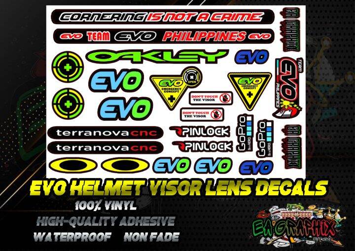 HELMET VISOR STICKER SET (EVO) PETROL HIGH QUALITY LAMINATED VINYL