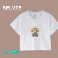 เสื้อยืดเสื้อเอวลอยลายรถลายการ์ตูนสำหรับผู้หญิง SELVZE เกาหลีลำลอง