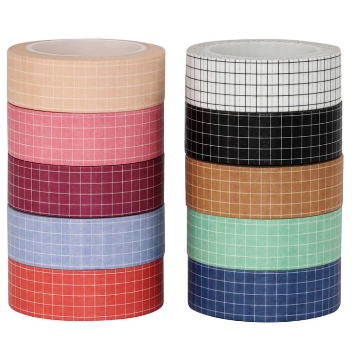 10pcs-colored-washi-tape-simple-pure-color-plaid-set-diy-handbook-decoration-sticker-school-party-supplies