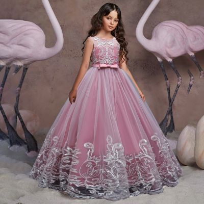 〖jeansame dress〗 Puffy TulleFlower GirlChristmas เครื่องแต่งกายเจ้าสาว Bow GownDress ForWedding PartyCommunion Dress