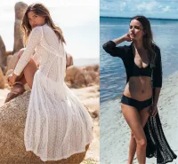 --D0512 Hot style in Europe and the lace embroidery single-breasted holiday outside smock dress bikini beach sunscreen unlined upper garment of female