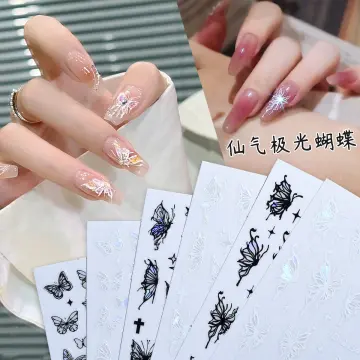 Black White Nail Art Stickers Decals Golden Stripe Line Nail - Temu