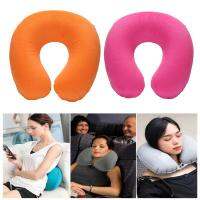 U-shaped Travel Pillow Car Air Flight Office Inflatable Neck Pillow Short Plush Fabric Cover PVC Support Headrest Soft Cushion