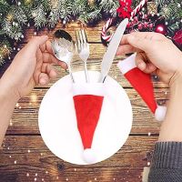 Merry Christmas Decoration 2024 Christmas Tableware BAG Holder Christmas Hat Fork cutlery BAG Christmas ornament decord