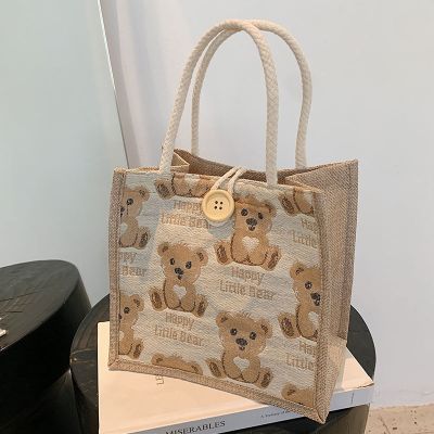 ✁✿❈ ins linen handbag womens fashion linen bag cute niche canvas bag Korean style western style casual lunch bag