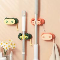 Mop Holder Wall Mounted Bathroom Storage Rack Hook Self-adhesive Broom Holder Hanger Brush Broom Handle Clip Household Items Picture Hangers Hooks