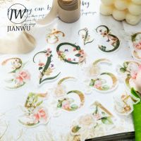 JIANWU 40 Sheets Lucky Number Series Vintage Flower Number Washi Paper Sticker Creative DIY Handbook Decor Collage Stationery