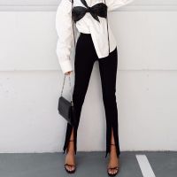 Spring Elastic Slim Split Womens Pants Fashion Solid Zipper High Waist Black Trousers Female 2021 New Elegant Lady Pencil Pants