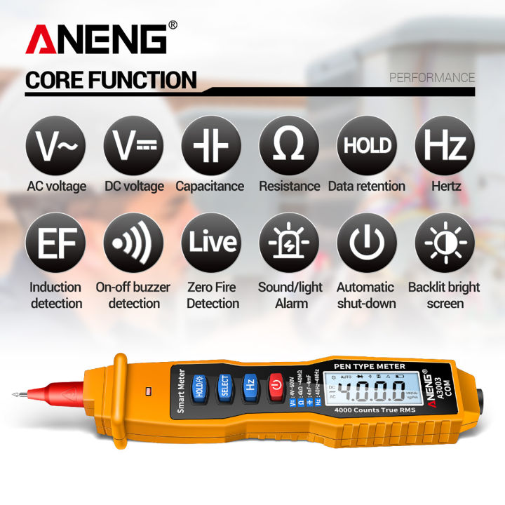 aneng-ปากกาดิจิตอลมัลติมิเตอร์-ncv-ac-dc-โวลต์มิเตอร์-ohmmeter-ความต้านทานความจุ-frequanecy-live-line-test-มือถือ4000นับแอลซีดี-backlight-เครื่องทดสอบที่ทดสอบไฮโกรมิเตอร์และไฟฉาย