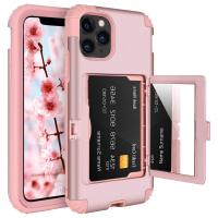 IPhone 11 Case,iPhone 11 Pro Case,iPhone 11 PRO MAX Case,ผู้ถือบัตรเครดิตสล็อตกระจกไฮบริดฮาร์ดพีซี Soft TPU หนักกันกระแทกป้องกันกระเป๋าสตางค์กรณีสำหรับผู้หญิงผู้หญิง