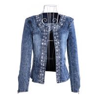 ZZOOI FMFSSOM New Spring Antumn Denim Jackets Vintage Diamonds Casual Coat Womens Denim Jacket Basis Tops Outerwear Jeans