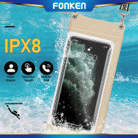 FONKEN กระเป๋าถุงปลอกหุ้มโทรศัพท์กันน้ำ IPX8สองสายคล้องตะขอกรอบกันน้ำสำหรับโทรศัพท์ขนาดสูงสุด6.8นิ้ว