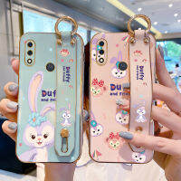 หรูหรา (พร้อมสายรัดข้อมือ) เคสโทรศัพท์สำหรับ Motorola Moto E7 E7i Power Cartoon Stand Holder Case กระต่ายน่ารักคลาสสิกตรงขอบสแควร์ Electroplating Soft กันกระแทกยางฝาหลัง