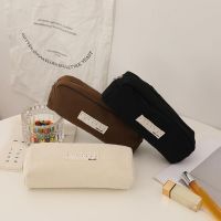 Simple INS Japanese Stationery Bag Large Capacity Solid Color Canvas Pencil Case Students Zipper Pen Pouch School Supplies