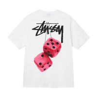 2023 แฟชั่นคลาสสิกเสื้อยืดแขนสั้น พิมพ์ลายลูกเต๋า ??Stussy Fuzzy dice สําหรับผู้ชาย และผู้หญิง เสื้อยืดคอตตอนลำลอง