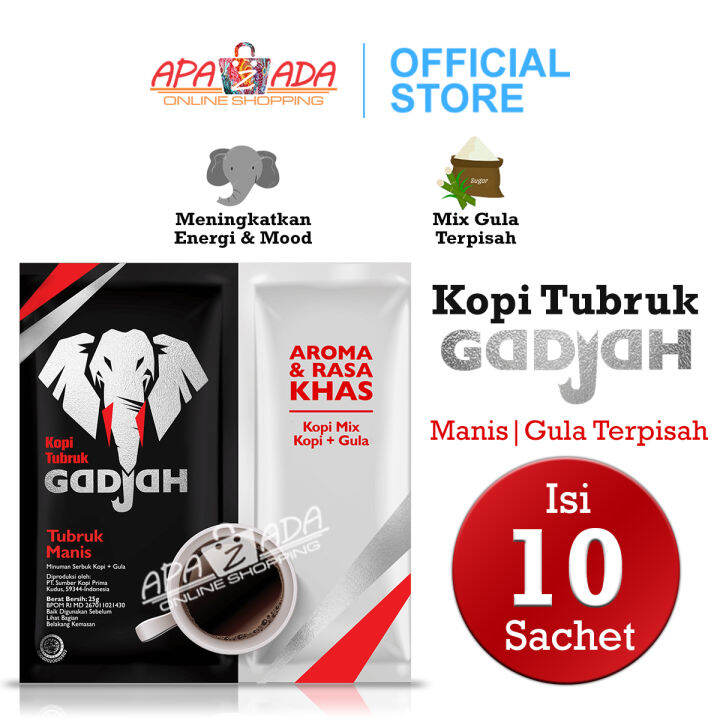 Kopi Tubruk Gadjah Mix Gula Terpisah 1 Renteng (10 Pcs x 25gr) / Kopi
