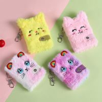 Cartoon Cat Plush Notebook For Girls Cute Keychain Furry Cats Handbook Daily Planner Journal Book Note Pad School Stationery