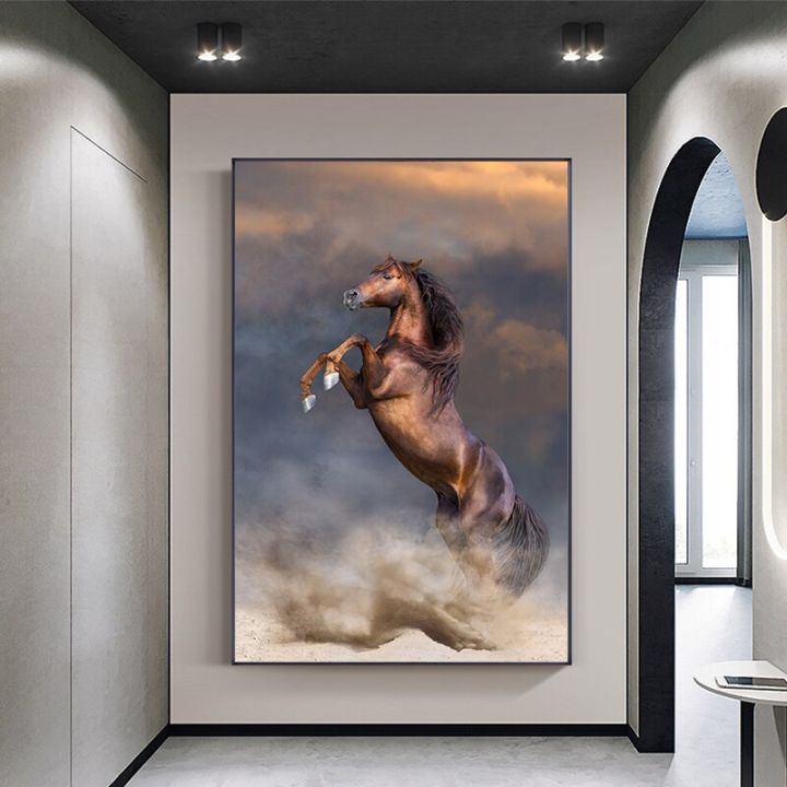ภาพเขียนติดผนังรูปม้าผ้าใบรูปสัตว์ม้าสมัยใหม่โปสเตอร์และภาพพิมพ์การตกแต่งบ้านสำหรับห้องนั่งเล่น-ไร้กรอบ-เฮหยวนอนาคต