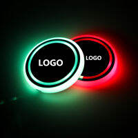 [Customize] 2pcs LED Car Logo Cup Holder Lights for GMC N-issan Changing USB Charging Mat Luminescent Cup Pad, Interior lights