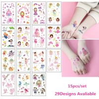 สติกเกอร์รอยสักชั่วคราวลายการ์ตูน Tatouage Enfant 15ชิ้น/เซ็ตกันน้ำรอยสักปลอมคงทนรอยสักสำหรับเด็กสำหรับมือและร่างกายนิ้ว