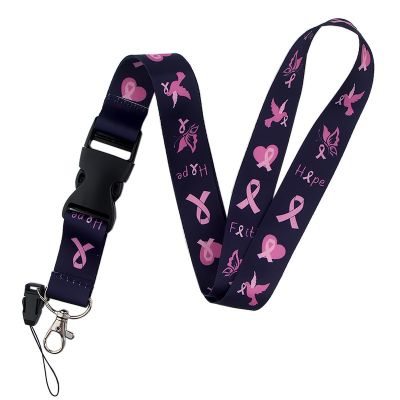 Red Ribbon Neck Strap Black Lanyard for Key ID Card Mobile Phone Straps Breast Cancer Sign DIY Neck Hang Rope Lariat Chains Key Chains