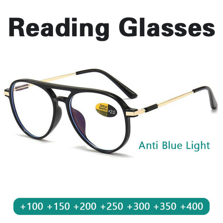 Anti Blue Light Reading Glasses 50 To 400 Women Men Oval Double Beam Computer Glasses 6860