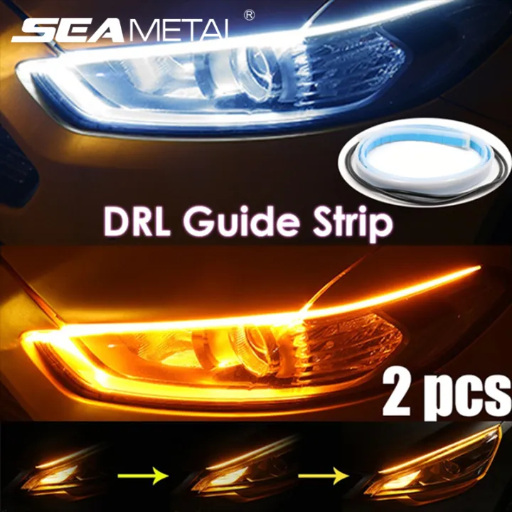 2PCS Ultrafine Cars DRL LED Daytime Running Light Flexible Soft Tube Guide Car LED Strip Auto Waterproof Flowing Turn Signal Guide Strip Headlight Accessories